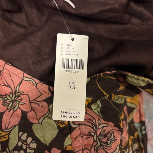 MOTHER The Cinch Top XS Brown Floral Puff Sleeve Ruched Front Lightweight Blouse - Picture 8 of 10